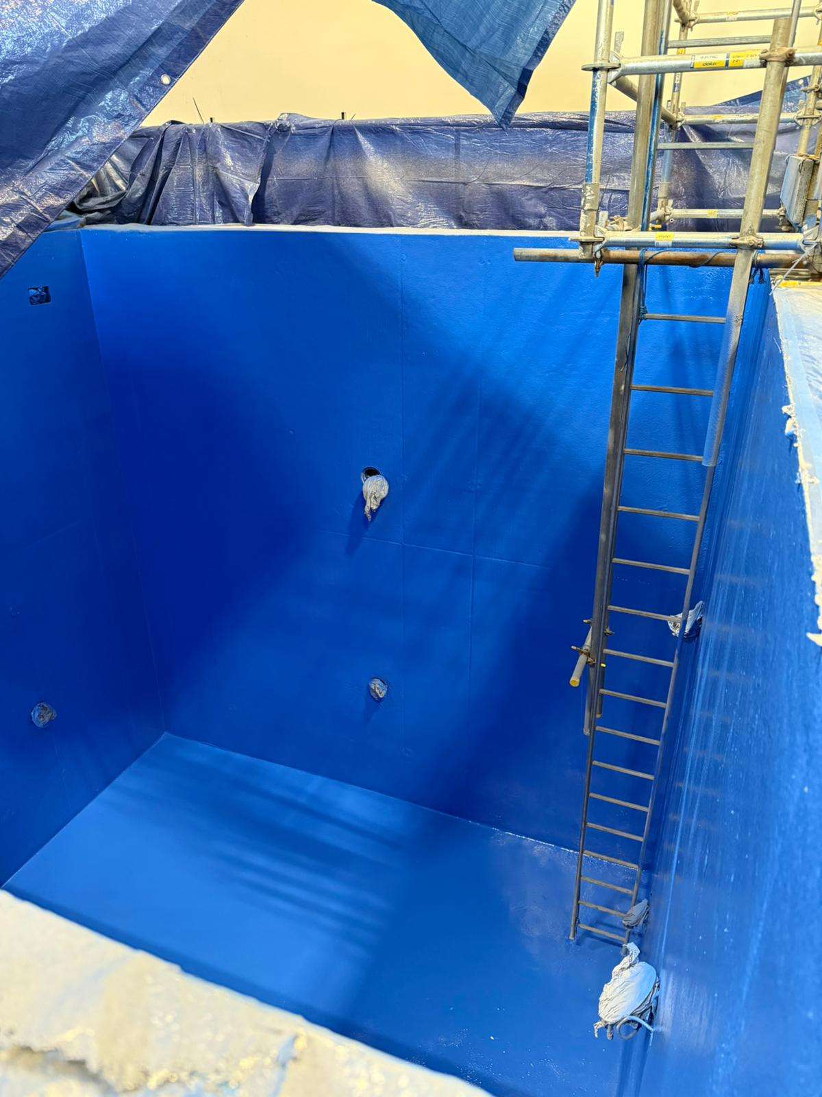 Waterproofing membrane applied to a pool